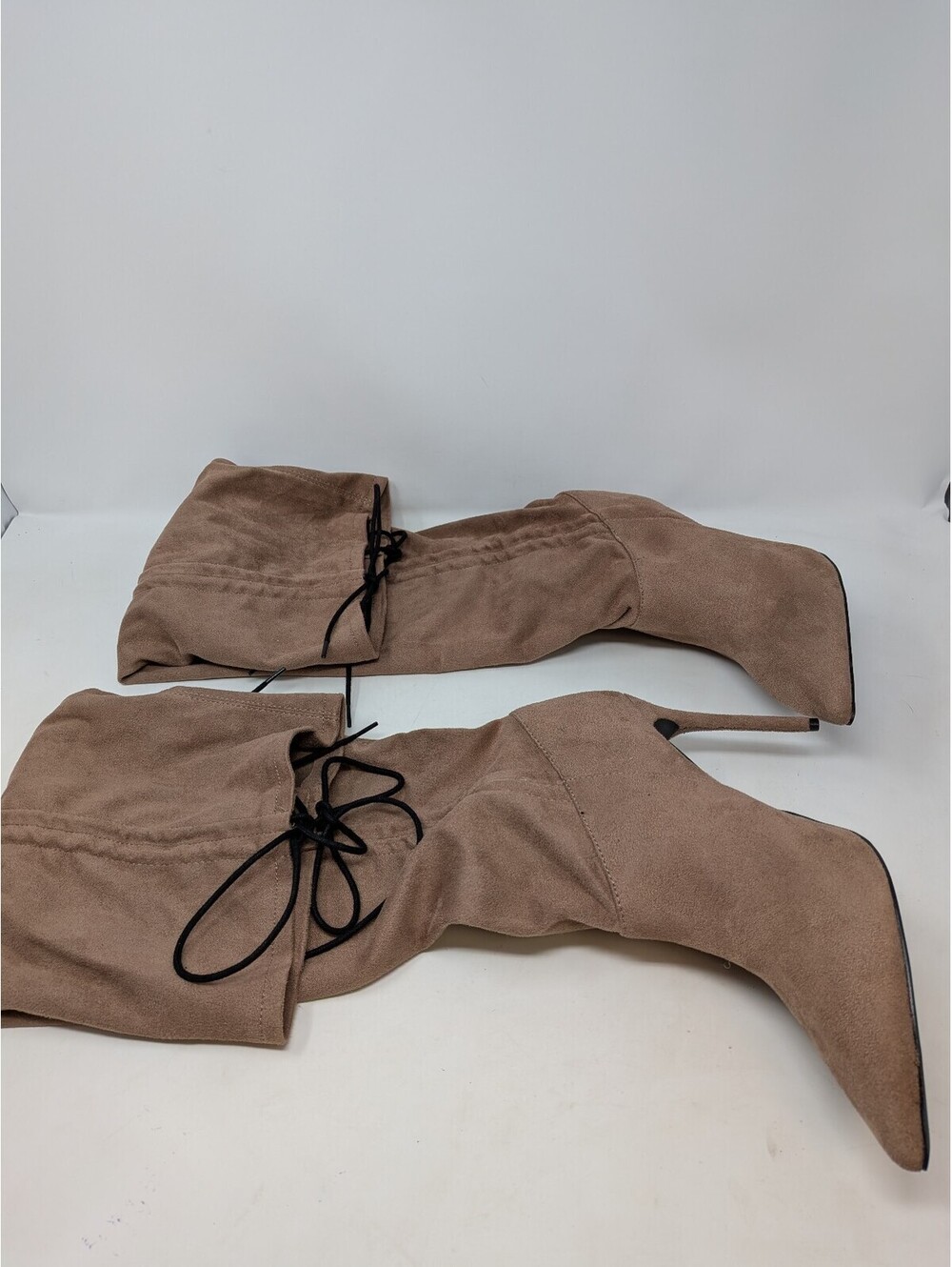 Liliana Women's Size 9 Taupe Faux Suede Over Knee Stiletto Heel Boots